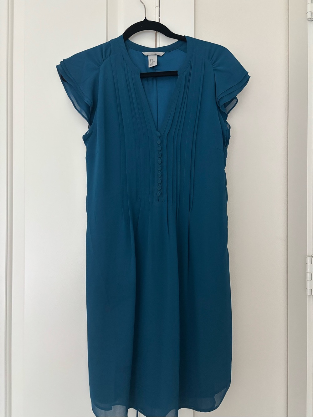 H&M Teal V-Neck Pleated Dress